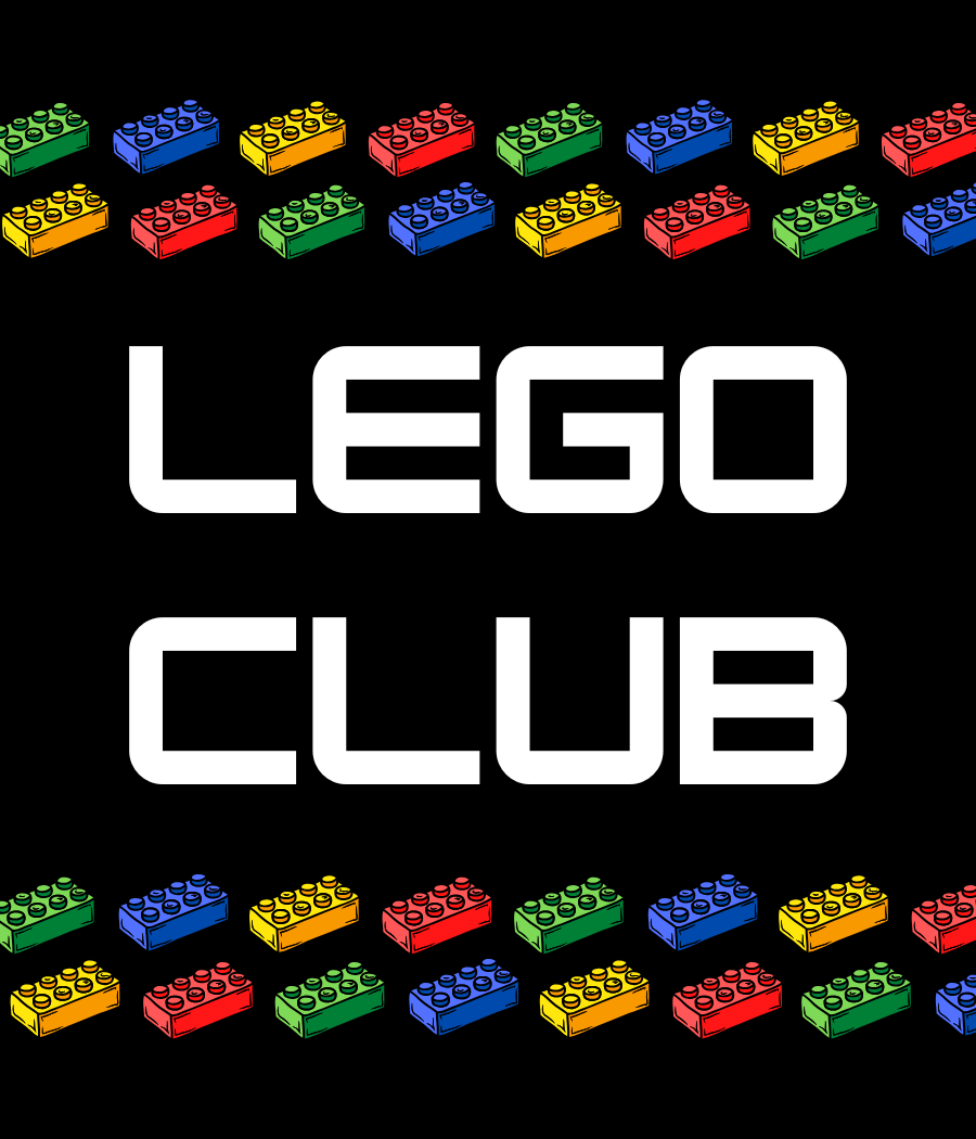 LEGO Club written in white text on a black background with colorful bricks surrounding it.