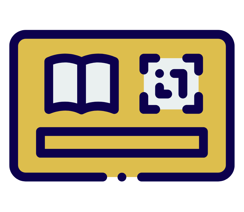 An icon of a book and a barcode on a yellow background.