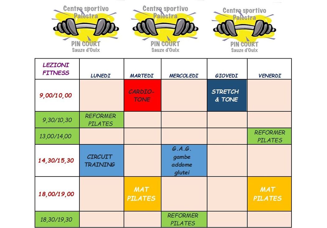 Un programma settimanale per uno studio di pilates