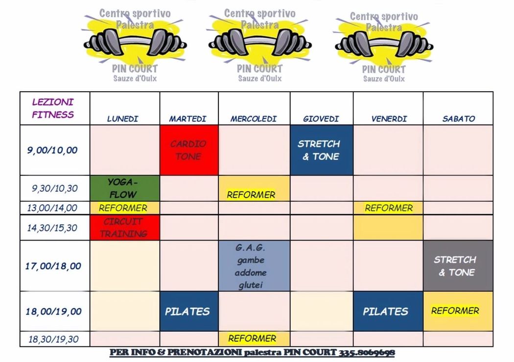 Un programma settimanale per uno studio di pilates
