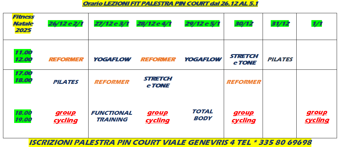 Un programma settimanale per uno studio di pilates