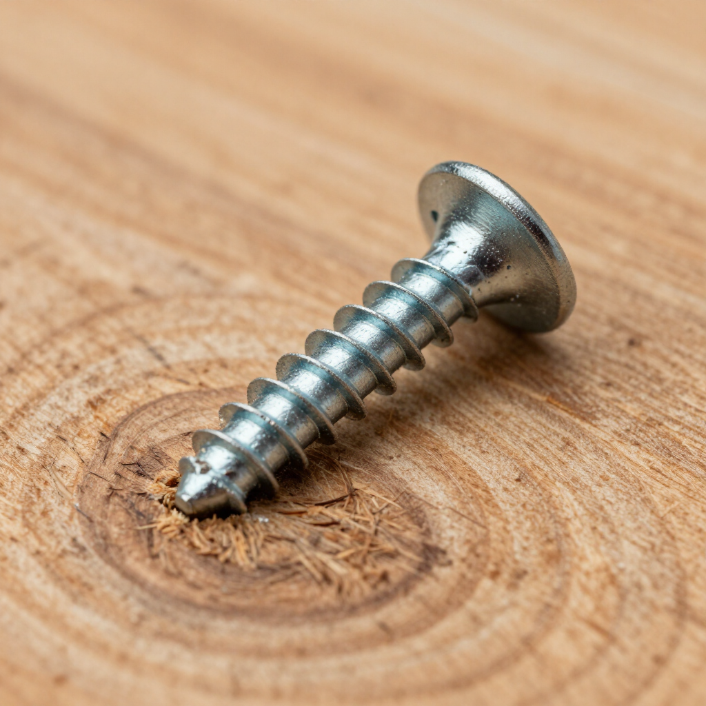 Primer plano de un tornillo entrando en madera