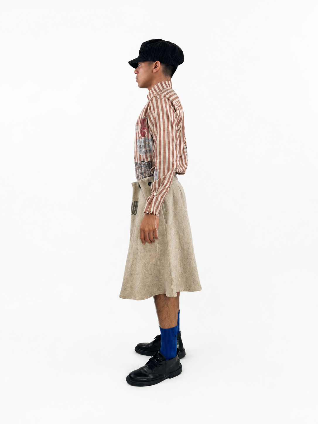Striped tab collar linen shirt
