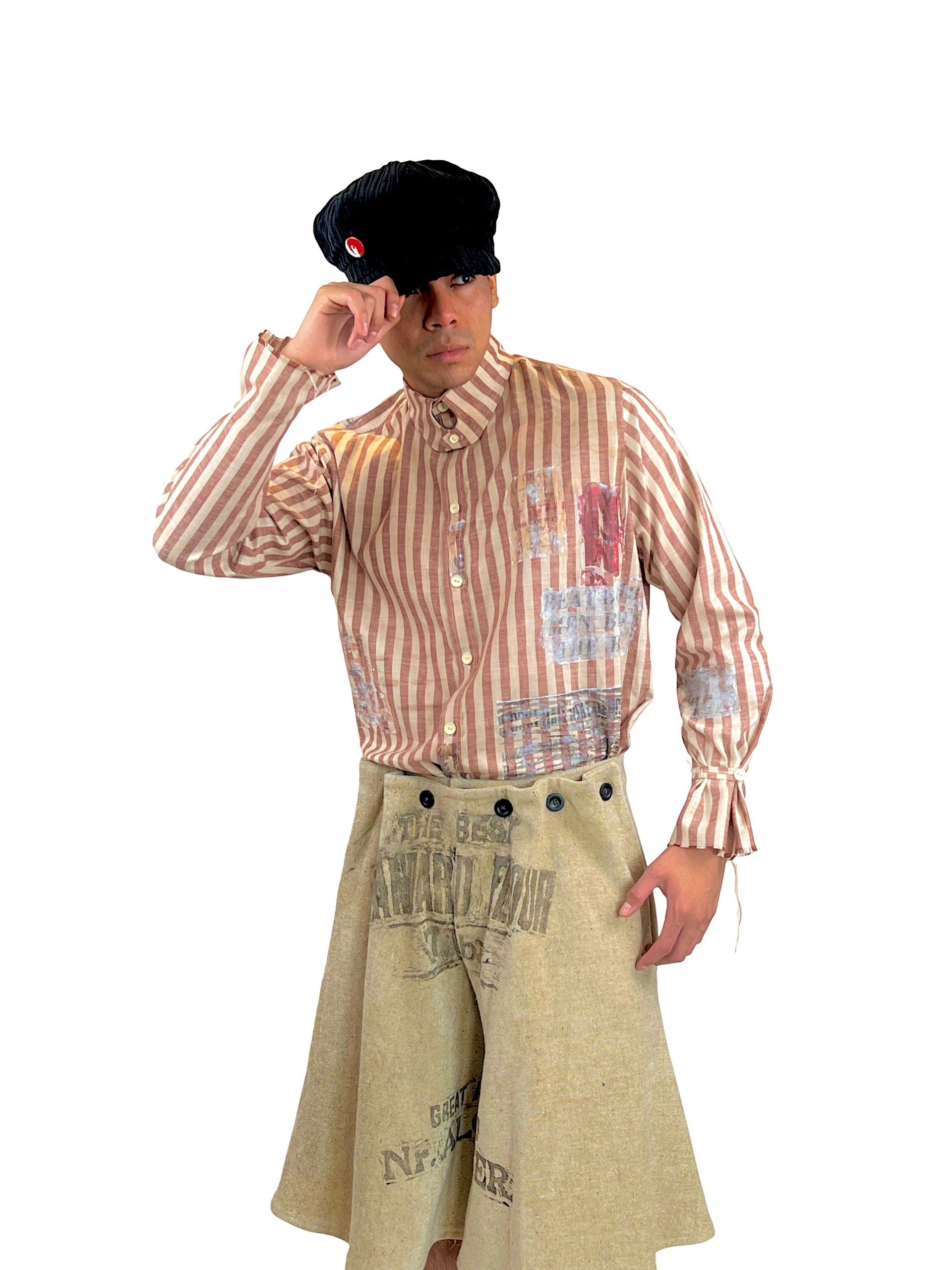 Striped tab collar linen shirt