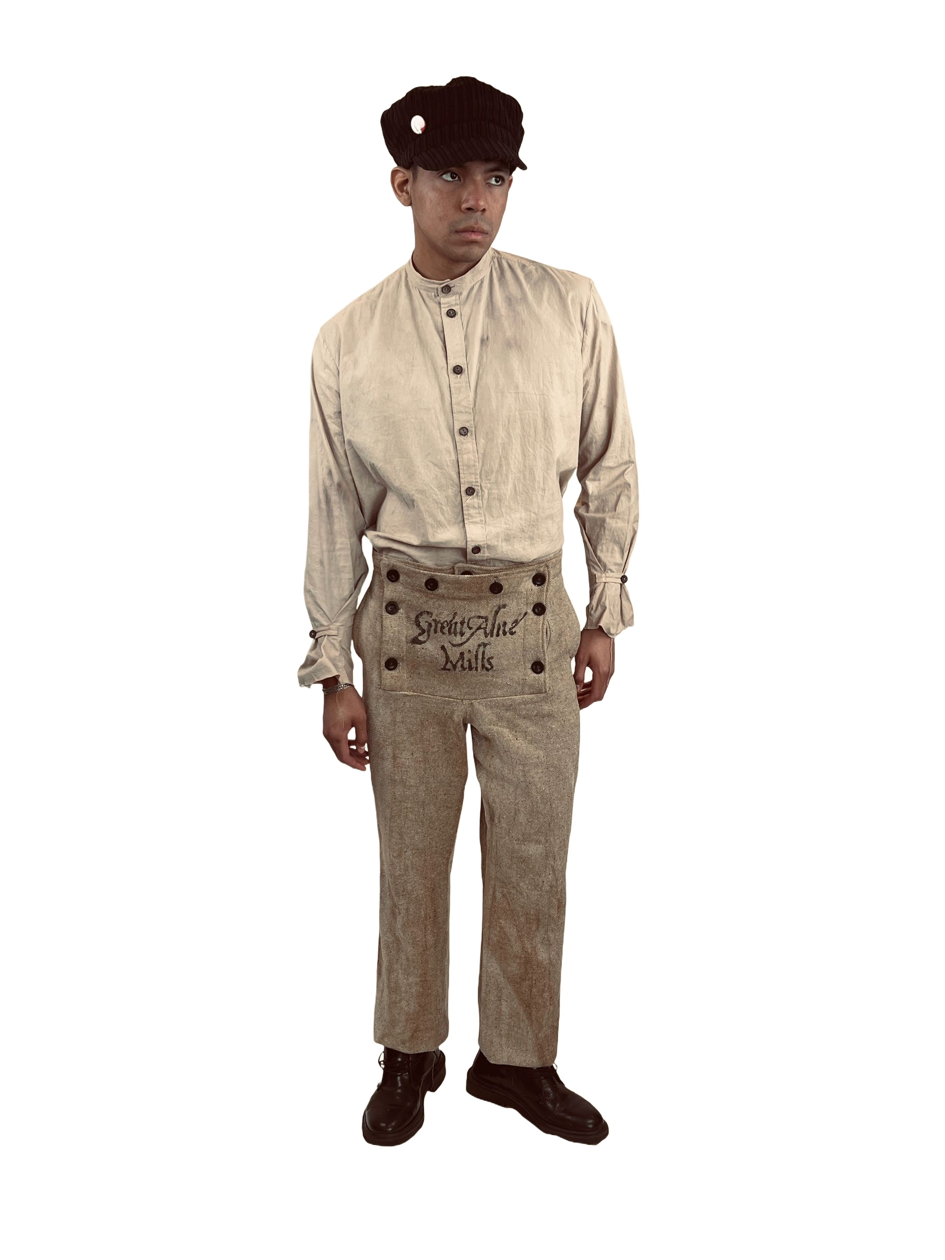 Tea dyed grandpa collar shirt
