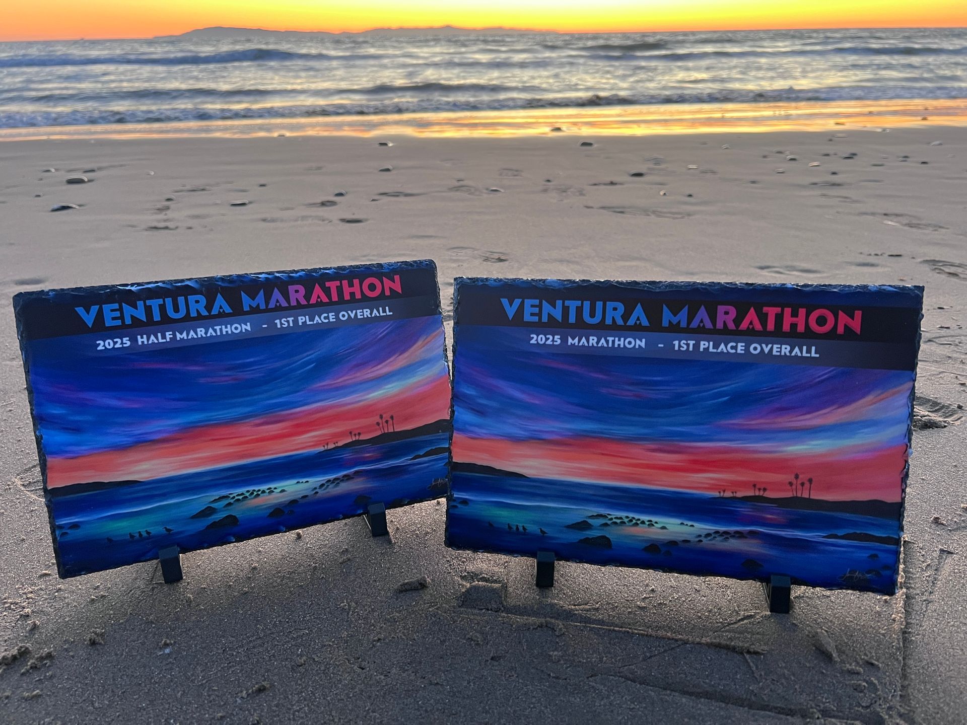 Ventura Marathon - Overall Awards Slate on the beach