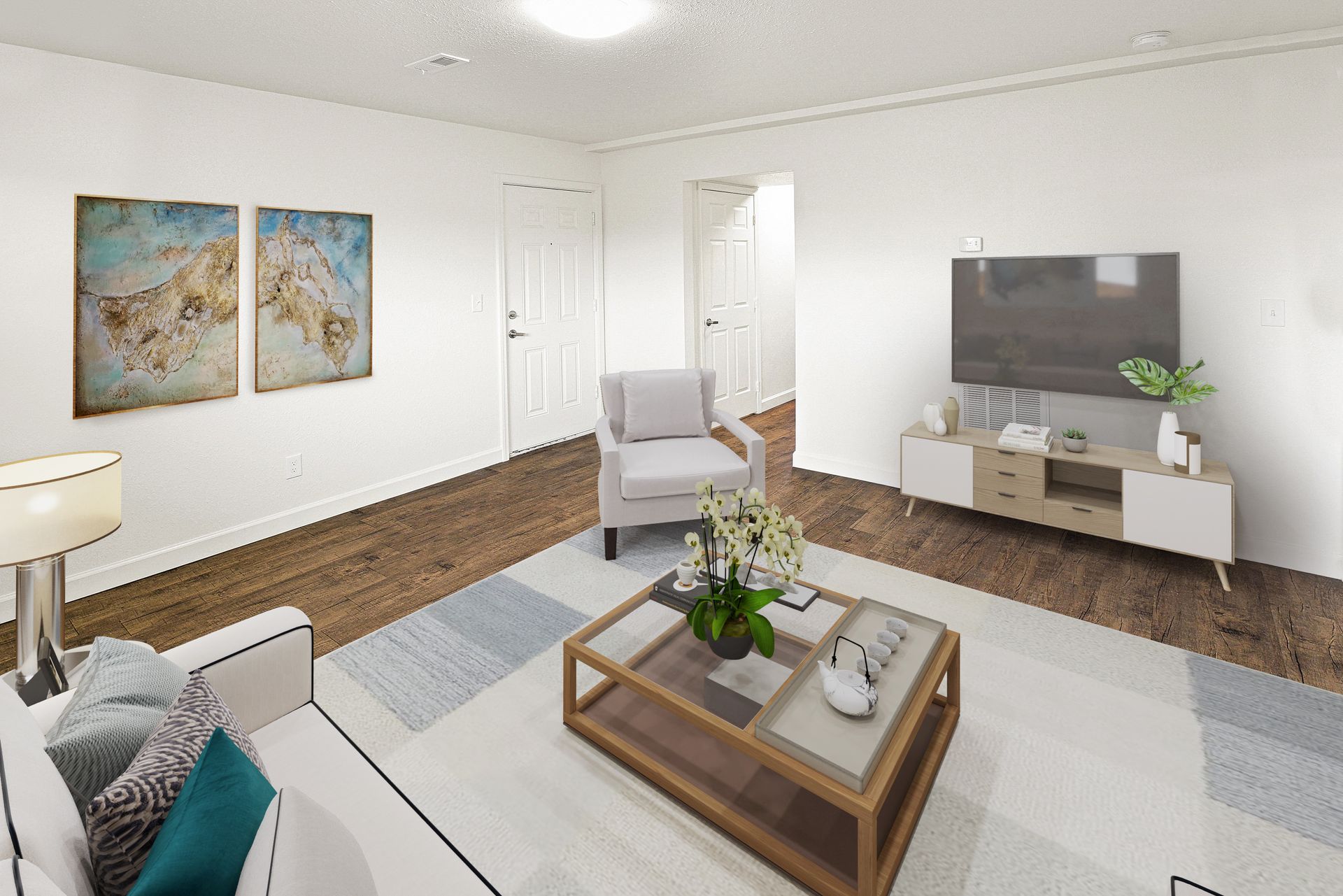 two bed one bath living room