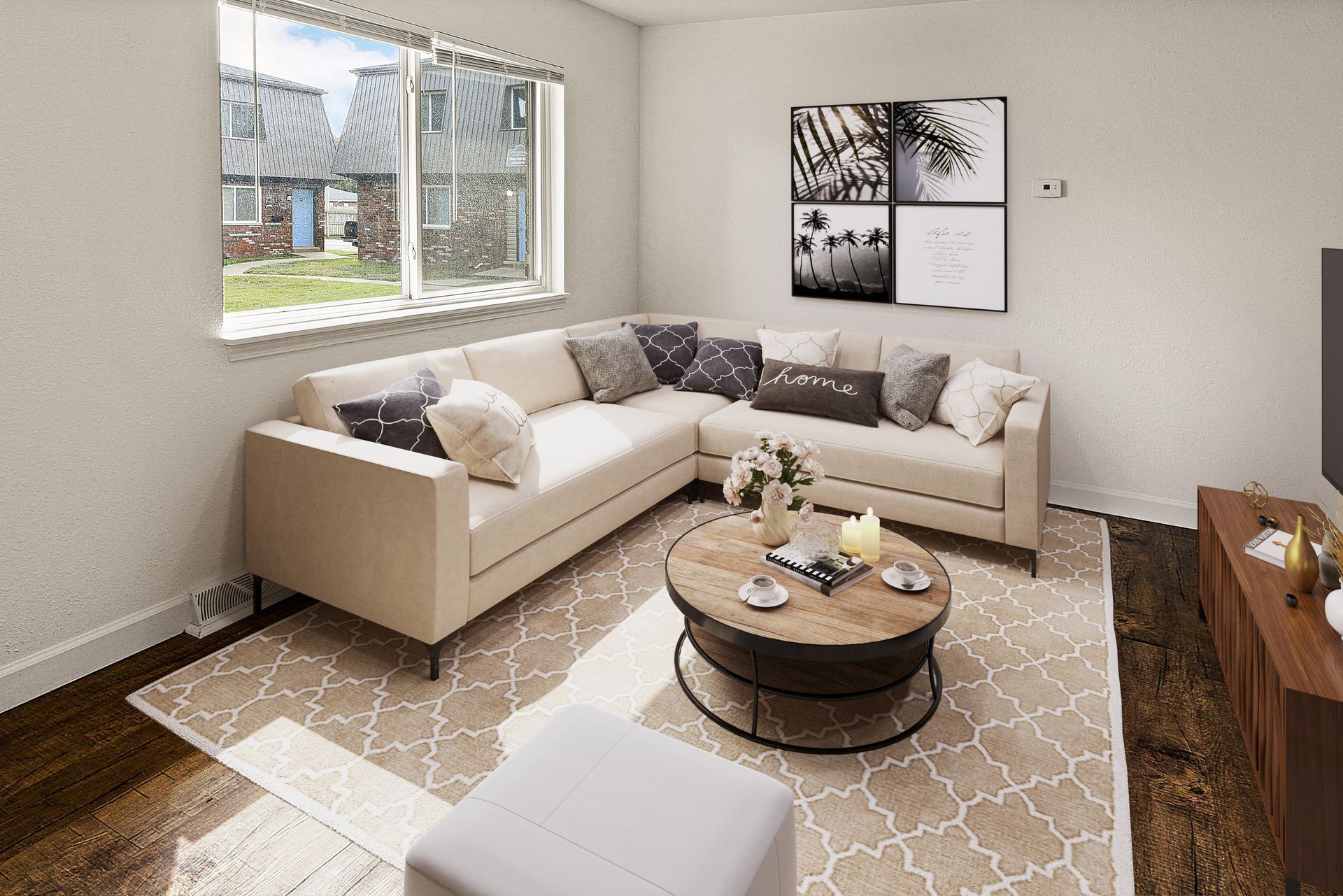 townhome living area staged