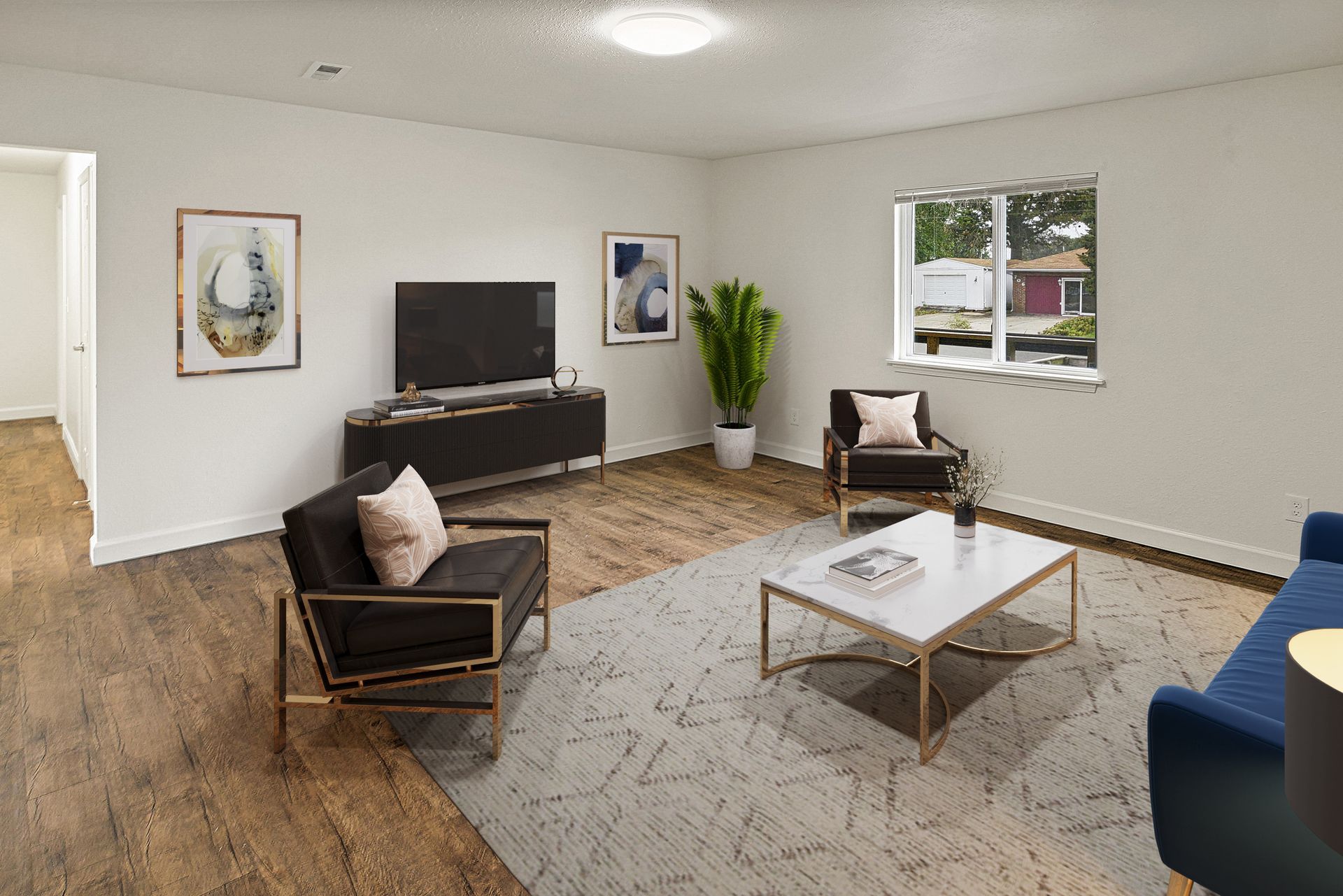 spacious living area staged