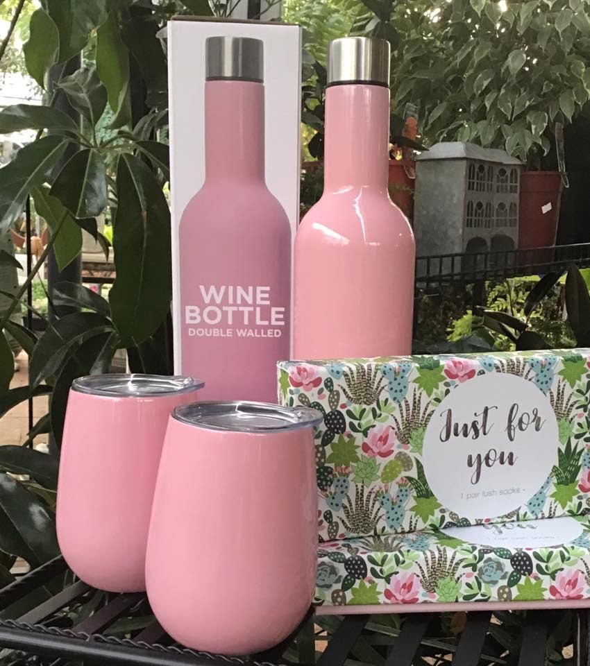 A Pink Wine Bottle And Two Pink Wine Glasses Next To A Box That Says Just For You — Magnolia Nursery In Dubbo, NSW