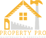 Property Pro logo: yellow house outline with saw, hammer, and text 