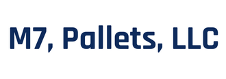 The logo for m7 pallets llc is blue and white.