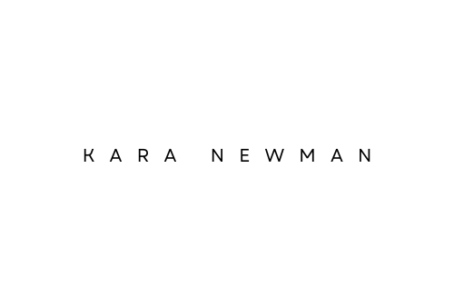 The logo for kara newman is on a white background.