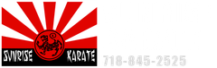 a logo for sunrise karate with a red and white flag