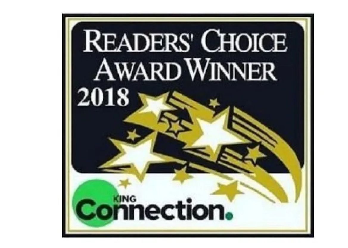 Readers' Choice Award Winner 2018 from King Connection.  Stars burst across a dark blue background.