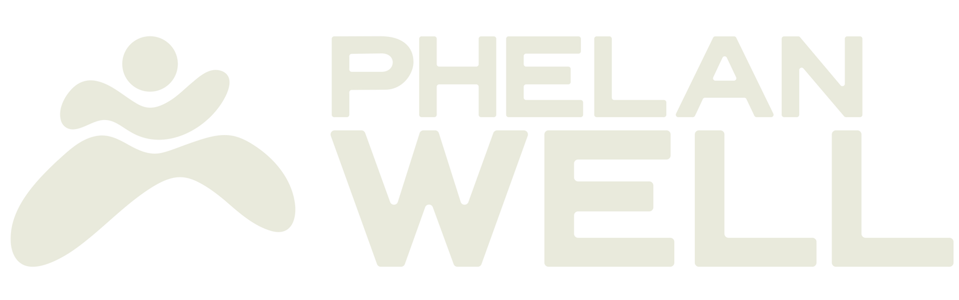 Phelan Well logo with a stylized person and text in a light beige color.