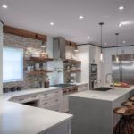 Caesarstone is used as the surface choice in this light and bright kitchen