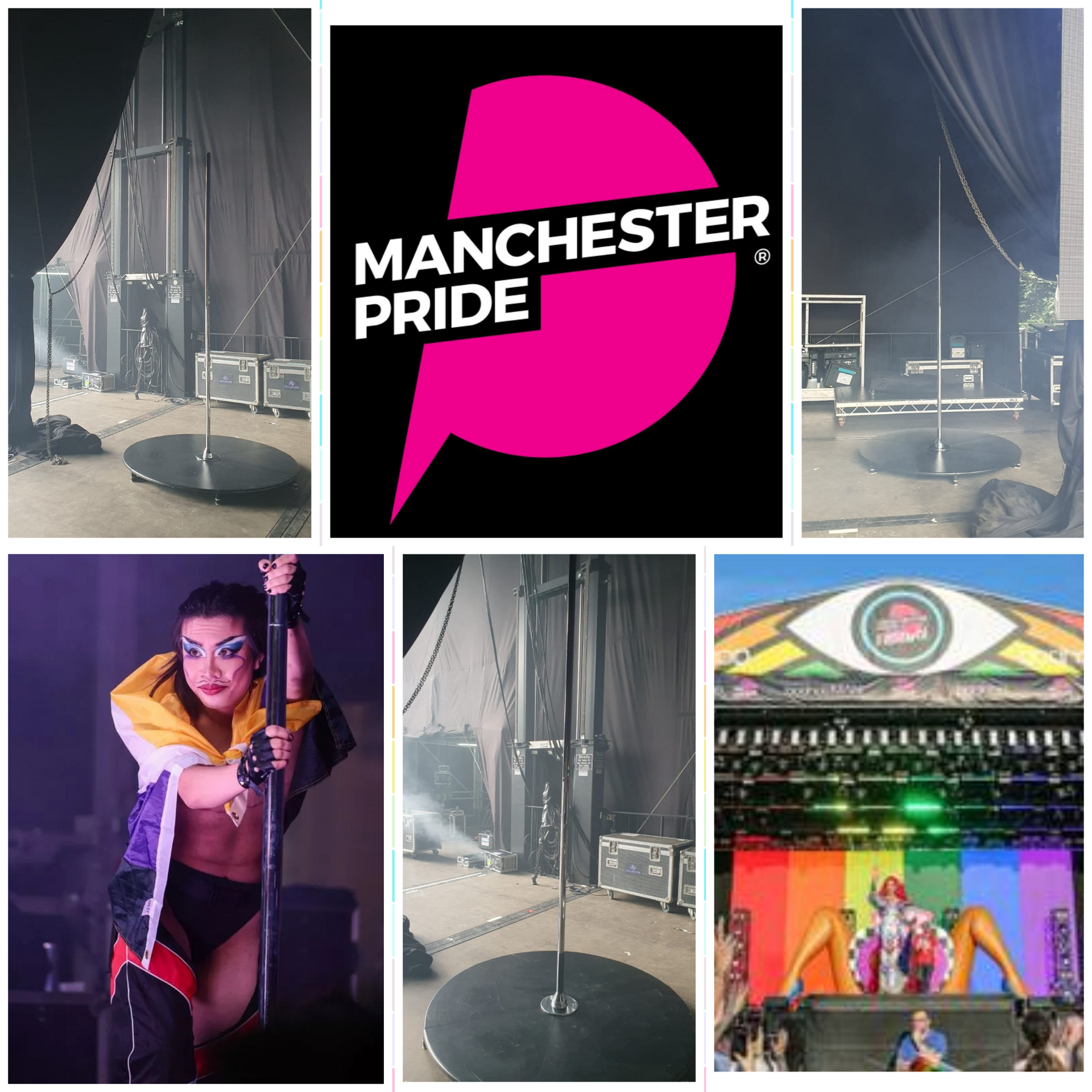 freestanding pole dance podium at Manchester Pride 2023 festival