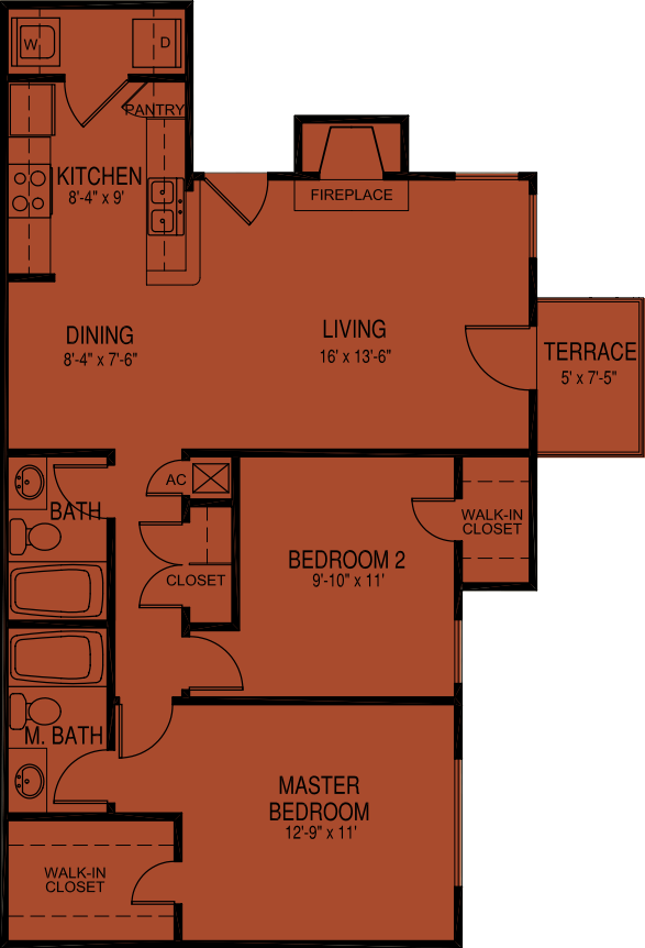 Jasmine - 2 Bedroom 2 Bath 935 sqft