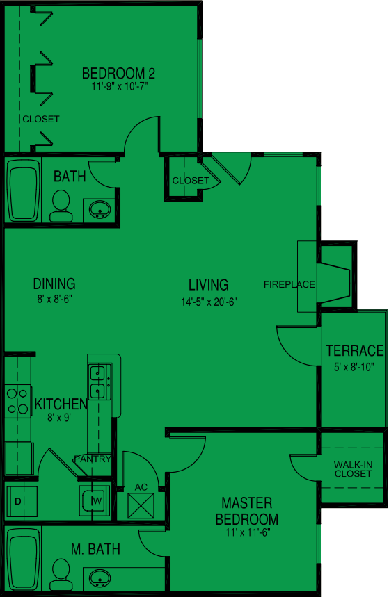 Lily - 2 Bedroom 2 Bath 1000 sqft