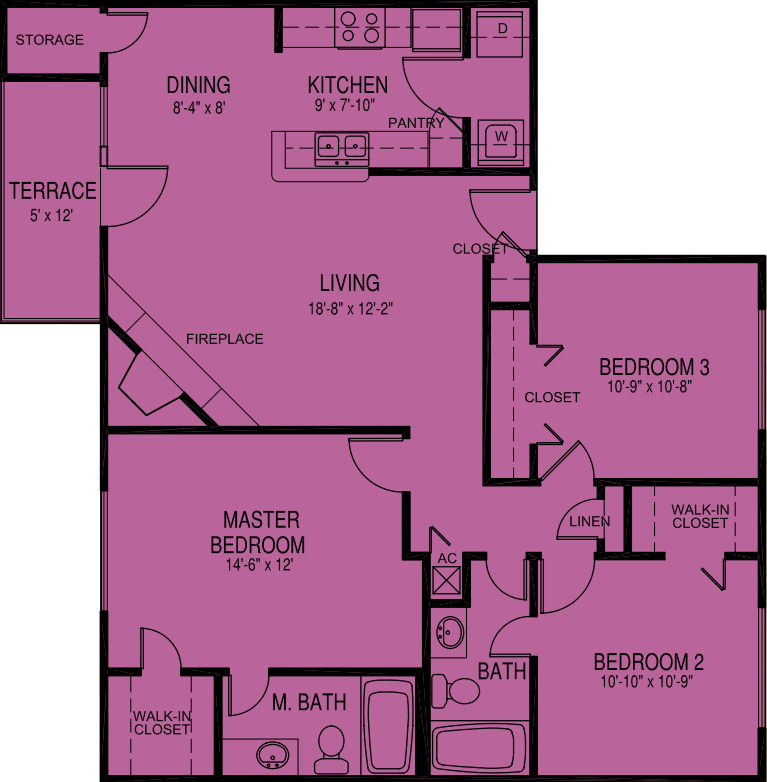 Orchid - 3 Bedroom 2 Bath 1150 sqft