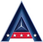 a blue triangle with red and white stars on it .