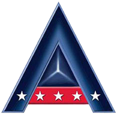 a blue triangle with red and white stars on it .