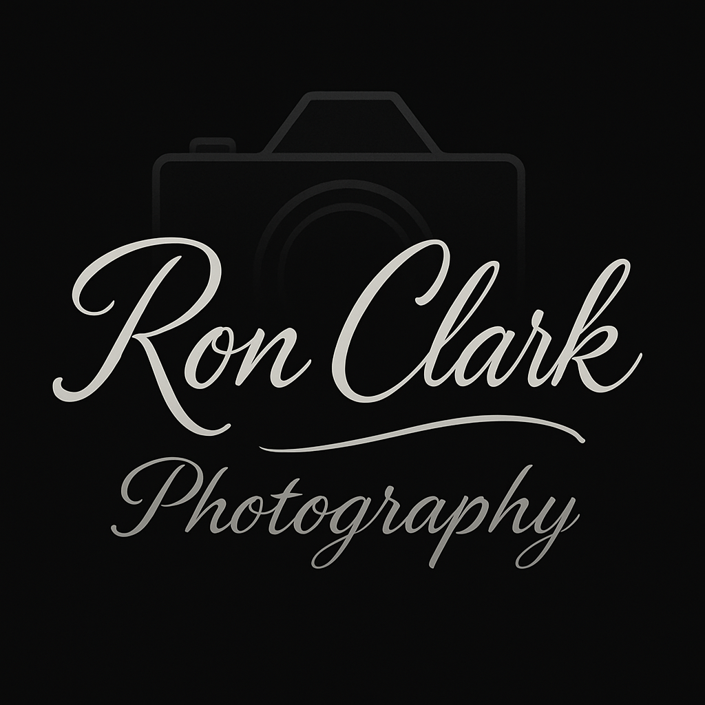 Ron Clark Photography logo with camera icon; white script on black background.
