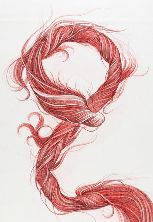 A drawing of a red scarf with a long tail on a white background.