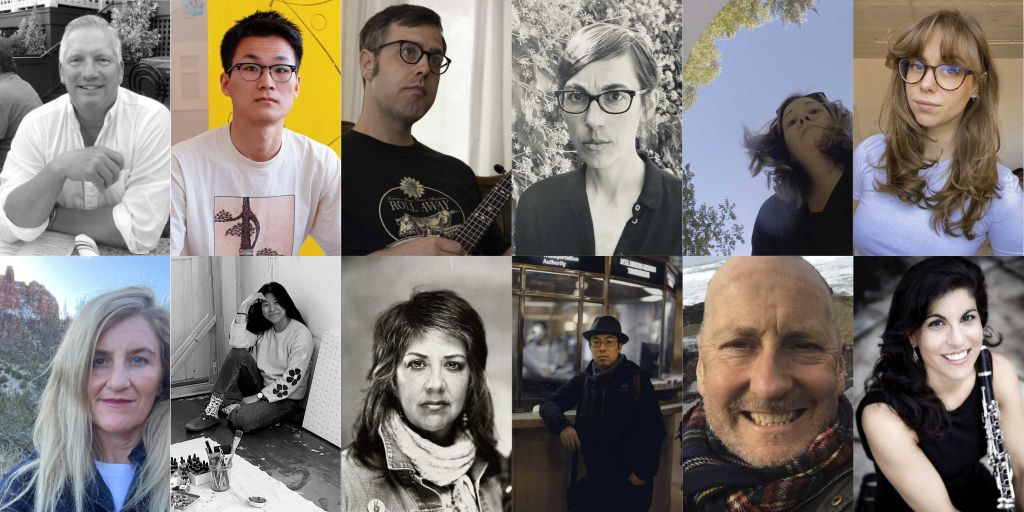 A collage of portraits of a group of people.