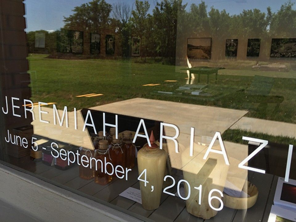 A window with jeremiah ariazi written on it