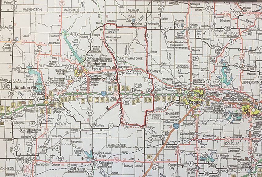 Map of central Nebraska with a red outline highlighting a county.