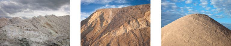 Three images of mountain ranges with cloudy skies.