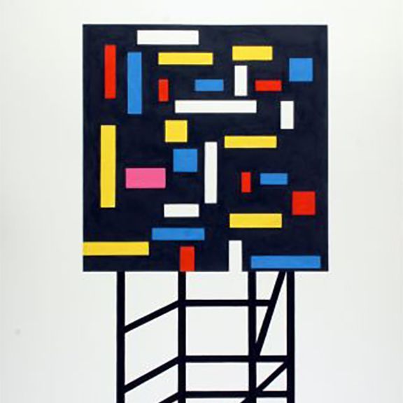A colorful geometric painting on a white background