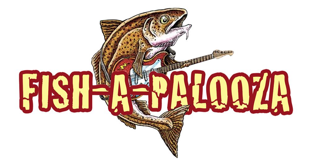 Fish-A-Palooza logo: a fish playing a guitar with text below in red/yellow tones.