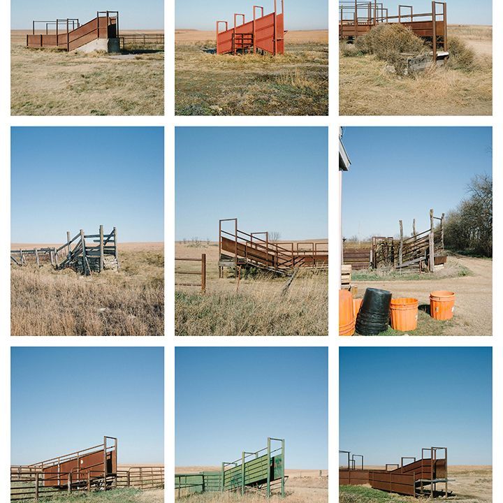 A collage of pictures of a fenced in area