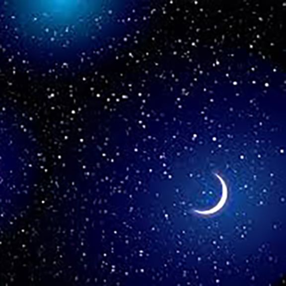 A crescent moon in a starry night sky
