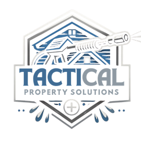 Logo: Blue and gray, depicts a house, pressure washer, and text "TACTICAL PROPERTY SOLUTIONS".