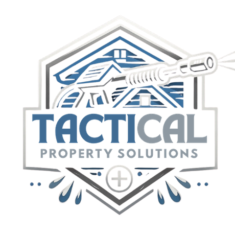 Logo: Blue and gray, depicts a house, pressure washer, and text "TACTICAL PROPERTY SOLUTIONS".