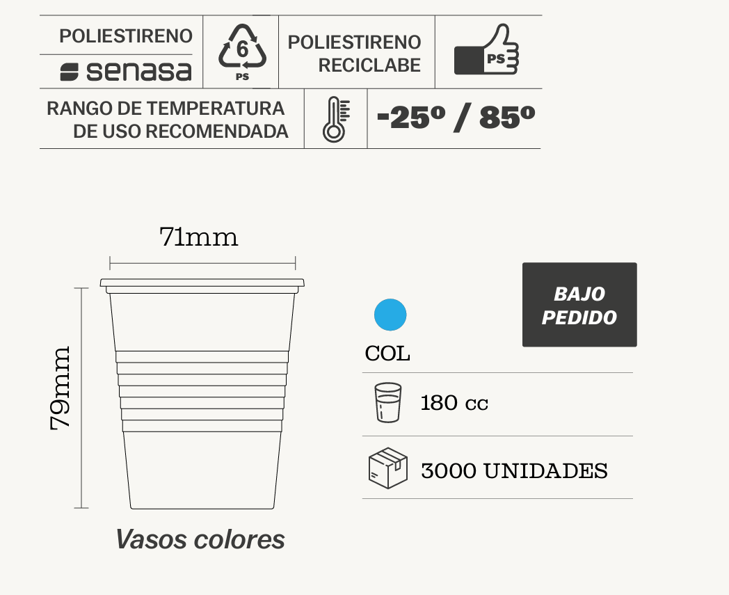 Un vaso de color amarillo brillante en primer plano, con una hilera de vasos de plástico de colores .