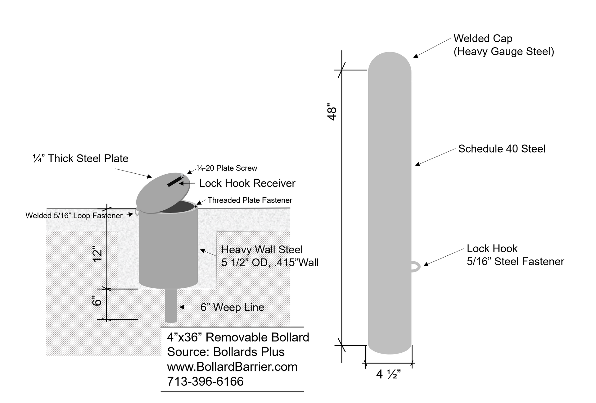 Removable Bollard 4x36