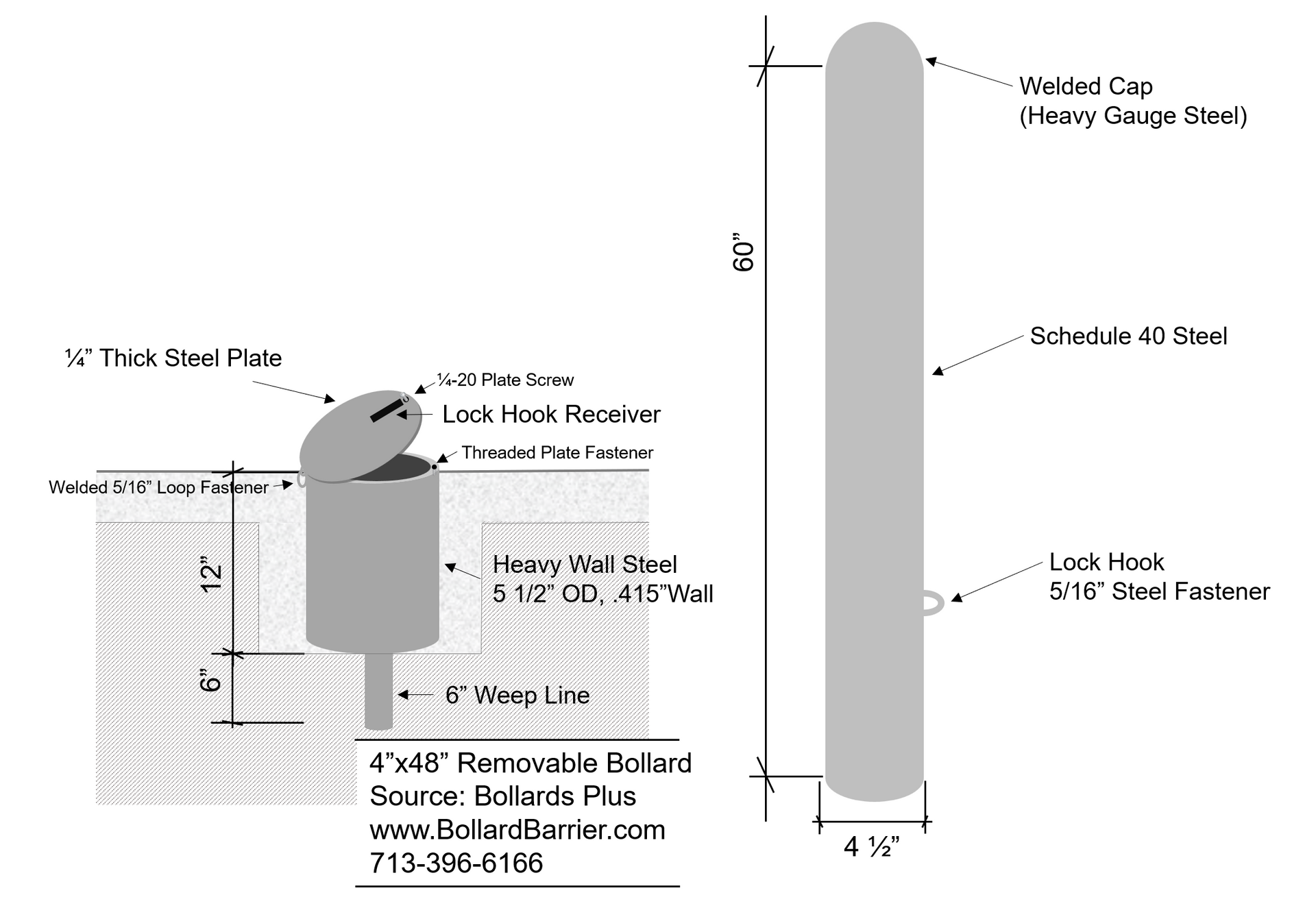 Removable Bollard 4x48