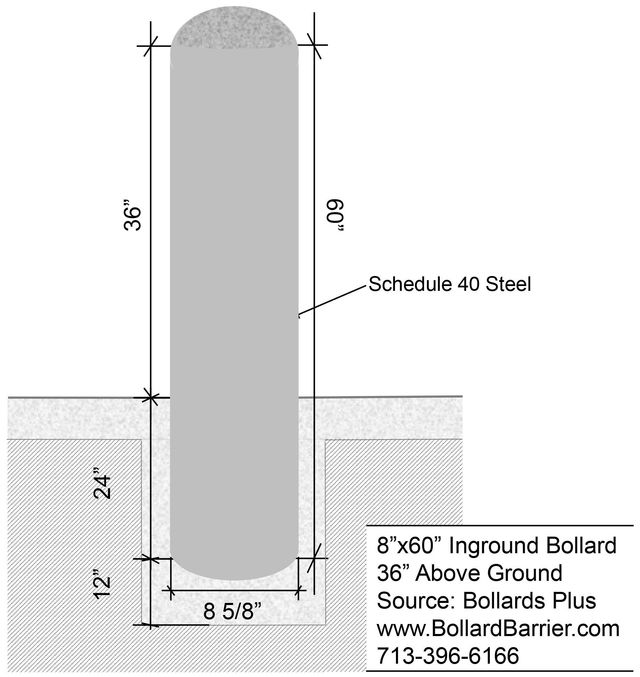 Inground Steel Pipe Security Bollards, 8 Inch Schedule 40