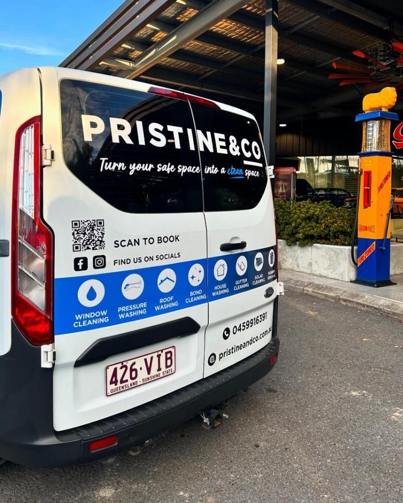A White Van Is Parked In Front Of A Gas Pump — Pristine and Co In Coomera, QLD