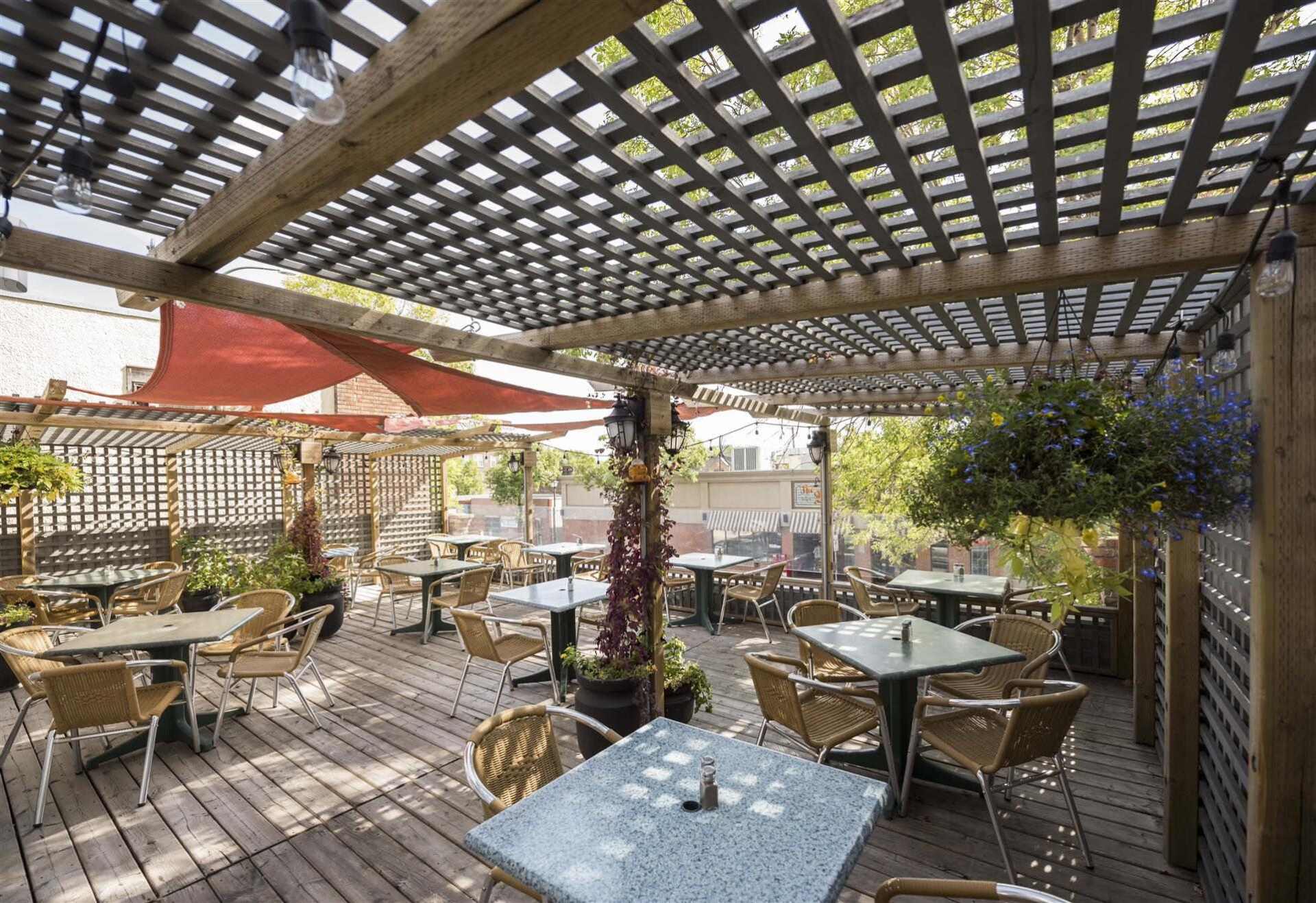 empty outdoor patio showcasing tables and chairs