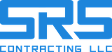 The logo for srs contracting llc is blue and white.