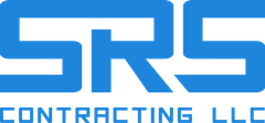 The logo for srs contracting llc is blue and white.