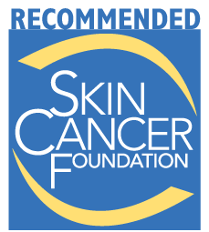 A blue and yellow logo for the skin cancer foundation