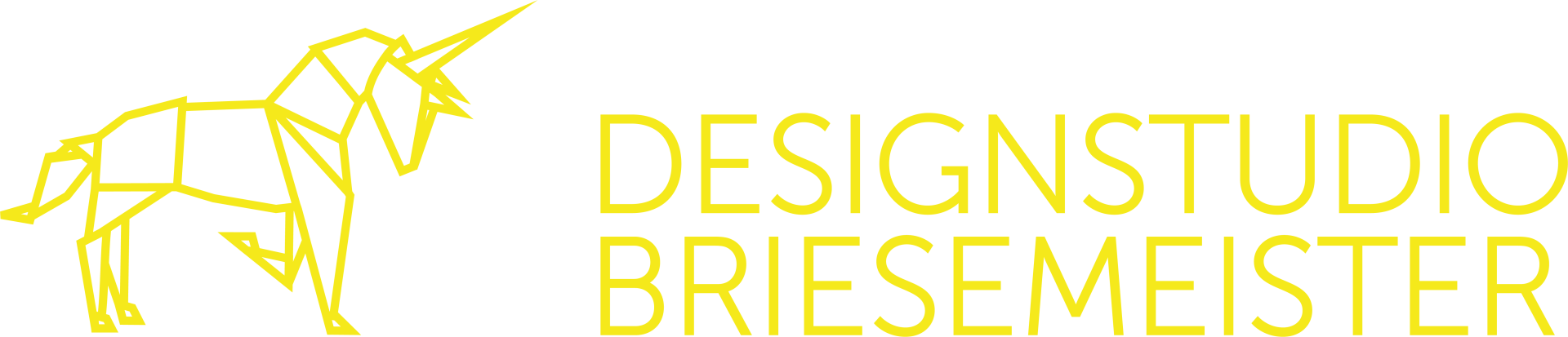 Ein gelbes Logo für ein Designstudio mit einem Einhorn darauf.
