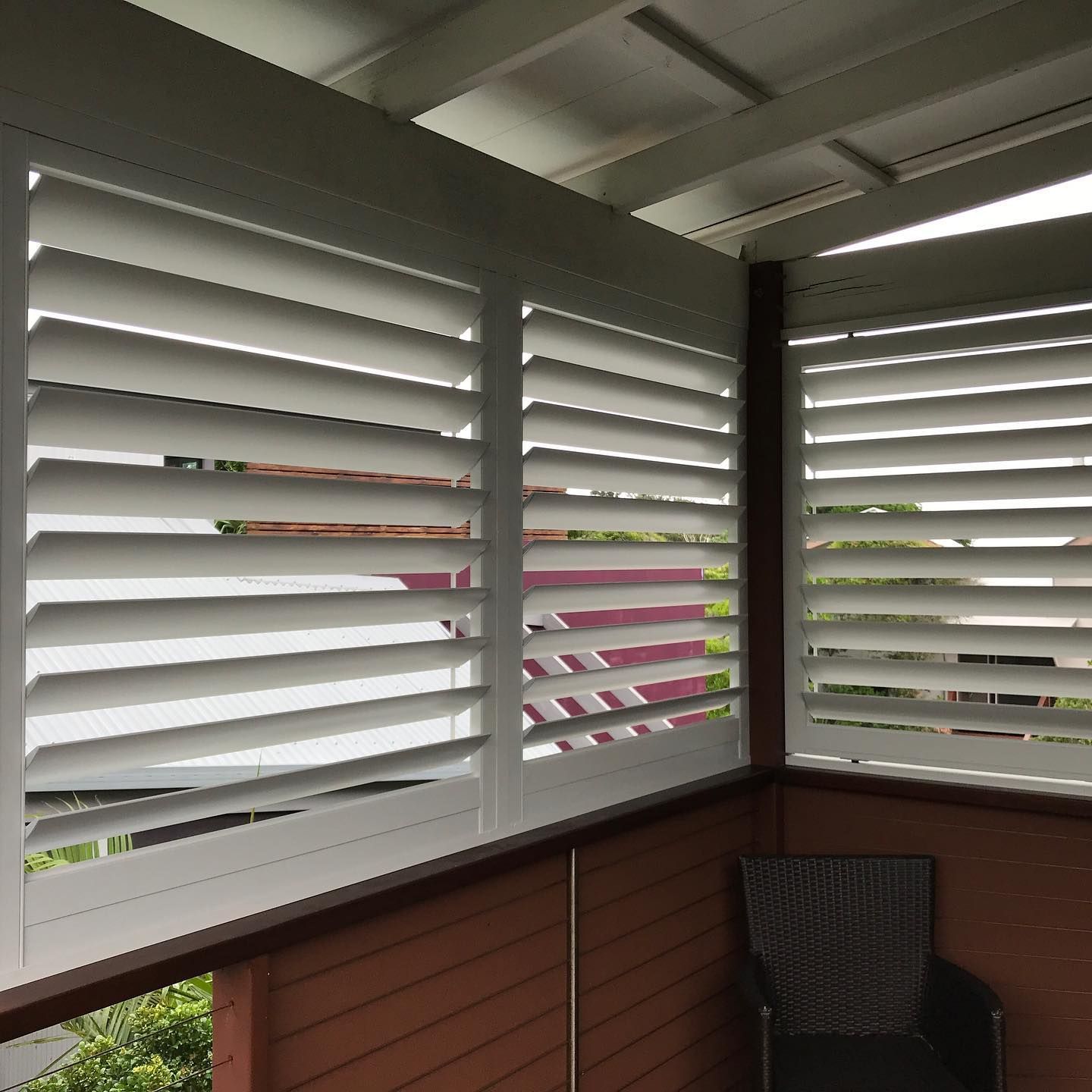 White Louvered Shutters on A Porch, Allowing Filtered Light — BlindDESIGN in Byron Bay, NSW
